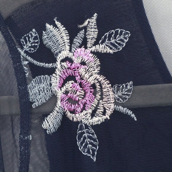 Chenault Sheer Embroidered Top Womens XL Navy Feminine Boho Grannycore Bloomcore - Picture 11 of 16